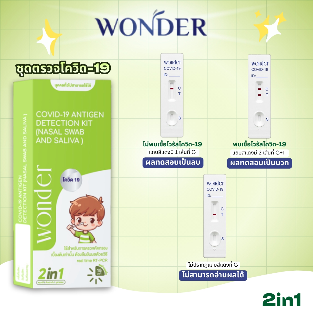 ชุดตรวจโควิด 2in1 น้ำลาย+โพรงจมูก WONDER COVID-19 NASAL SWAB AND SALIVA - Image 2