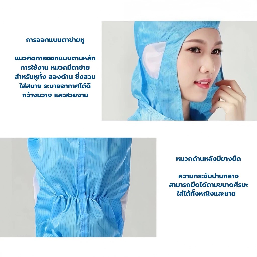 ชุดป้องกันไฟฟ้าสถิต/ ชุด ESD /ชุดคลีนรูม /กันฝุ่นระบายอากาศได้ดี แบบซักได้ ใช้ซ้ำได้ - Image 2